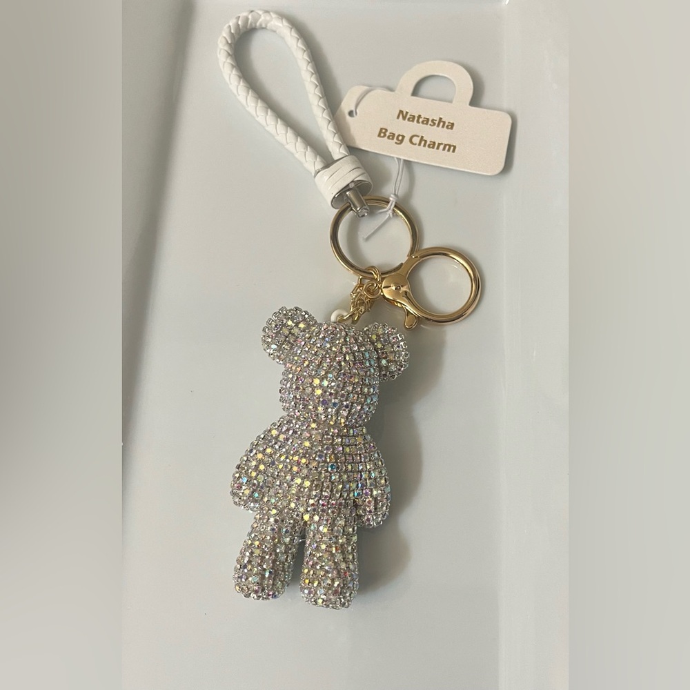 🛍️NWT Natasha Sparkling Bear Bag Charm/Keychain with White Strap